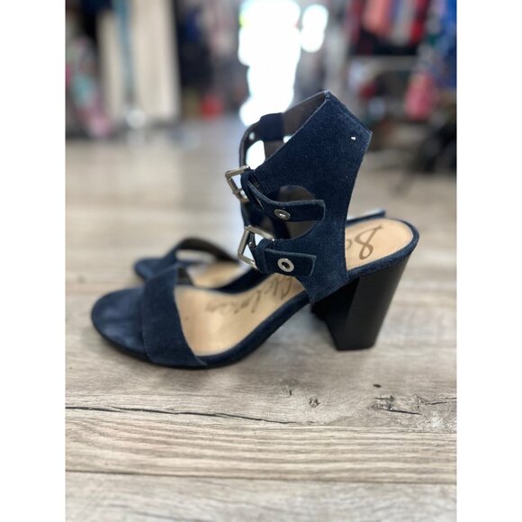 Sam Edleman Enya Navy Suede Grommet Strap Block Heels in Size 9.5 - Picture 5 of 6